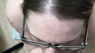 Mom with Glasses Give Blowjob