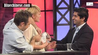 Norwegian TV hostess gets help milking her tits