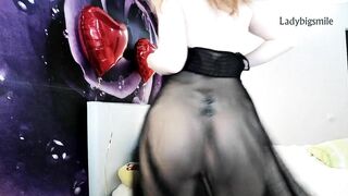 Redread milf show pussy in transparent dress