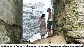 Russian brunette publicly fucked a stranger on a tour of the fortress