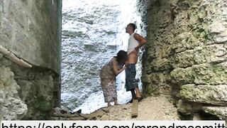 Russian brunette publicly fucked a stranger on a tour of the fortress