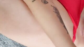 SEXY BABE IN REDD FUCKS HUGE DILDO!!! - OF LEAKED