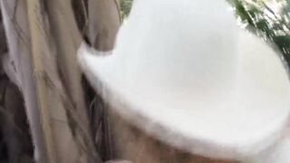 Outdoor blowjob near pool