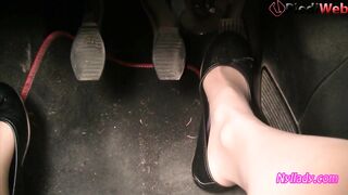 Nyllady's Revving in Black Ballet Flats and Nude Sheer Pantyhose