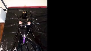 Submissive wife in latex tied up has a great orgasm