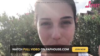 Smoking on bench with hot teen