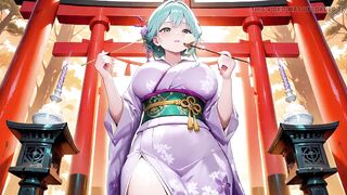 Purple Kimono Goddess! Can't Handle the Wetness Under the Red Torii Gate
