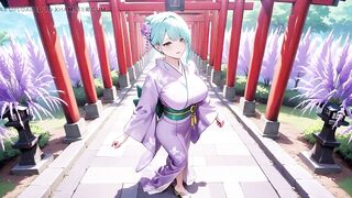 Purple Kimono Goddess! Can't Handle the Wetness Under the Red Torii Gate