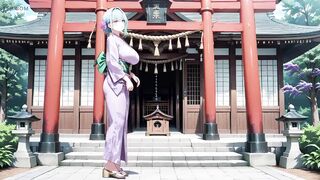 Purple Kimono Goddess! Can't Handle the Wetness Under the Red Torii Gate