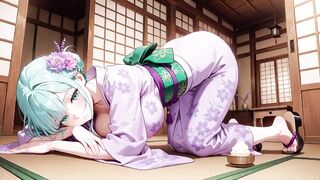Purple Kimono Goddess! Can't Handle the Wetness Under the Red Torii Gate