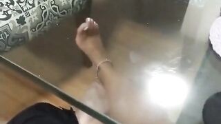 Foot Slave Under Tha Table