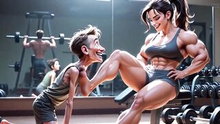 Muscular Woman Humiliates Skinny Man - Foot Worship Domination