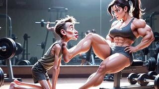 Muscular Woman Humiliates Skinny Man - Foot Worship Domination