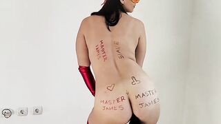 The slave woman is dancing like a naked dog.