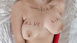 The female slave is fucked by her master's pleasure machine.