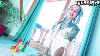 Inked Pornstar in Lingerie – Solo Double Penetration with Crazy Dildos